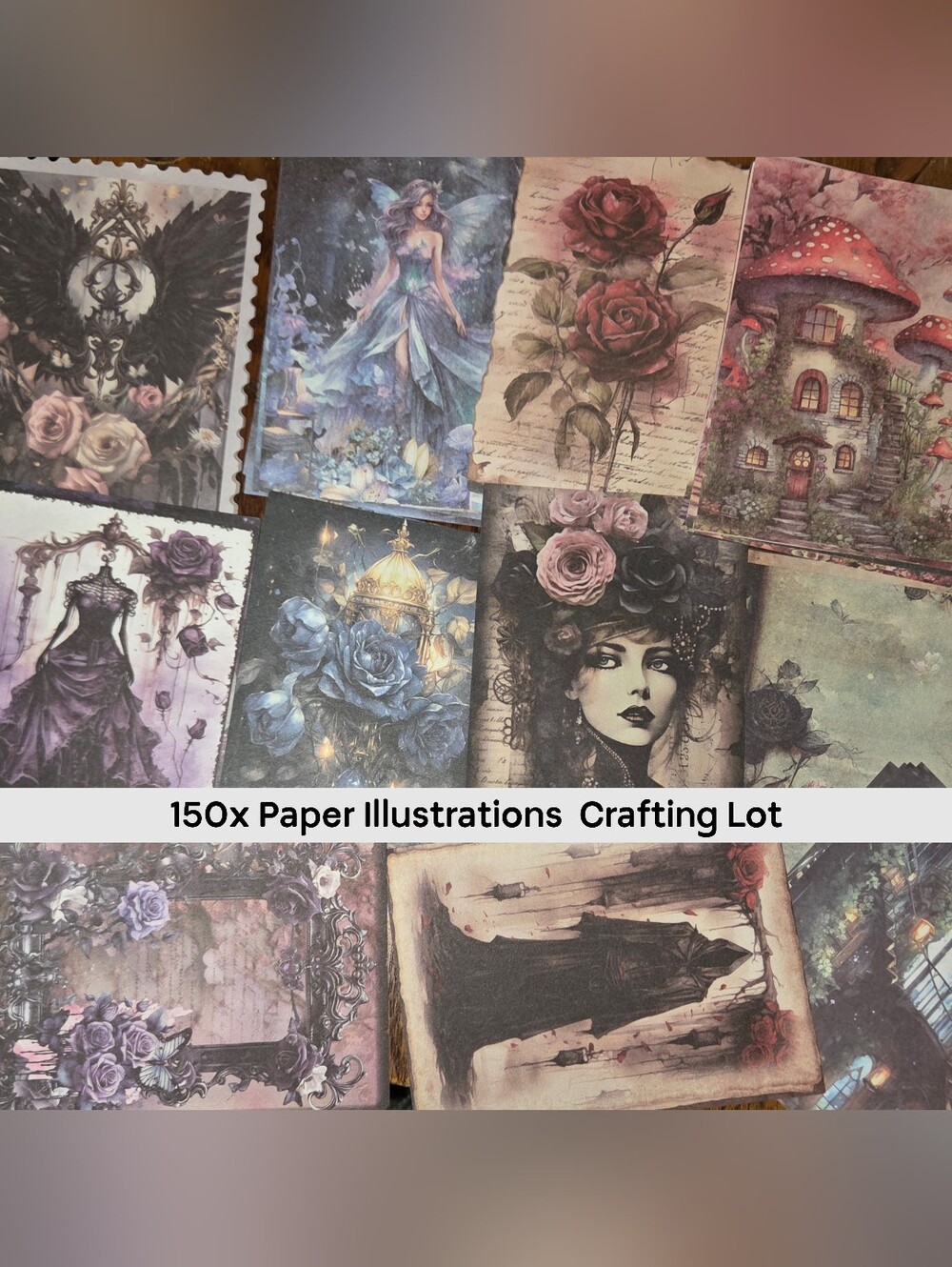 150x Decorative Paper Illustrations Scrapbooking Journaling Crafts Goth Fantasy